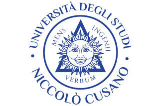 The logo of Università Niccolò Cusano features a sun face, with the motto 'Mens Ingenii Verbum', symbolising spirit, creativity, and discourse.