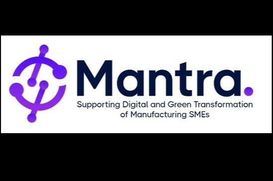 The MANTRA logo symbolizes connectivity, knowledge transfer, and digitalization. Circle represents circular tech, lines with dots depict innovation