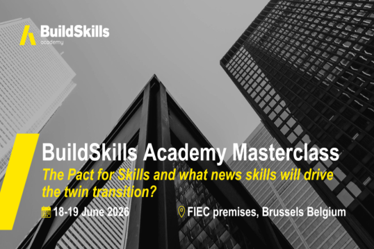 Promotional banner for BuildSkills Academy Masterclass in Brussels, 18–19 June 2026