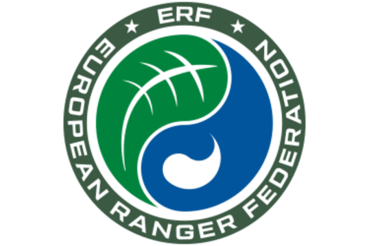 Circular logo with a green and blue yin-yang design, symbolising balance between nature and protection, encircled by “European Ranger Federation.