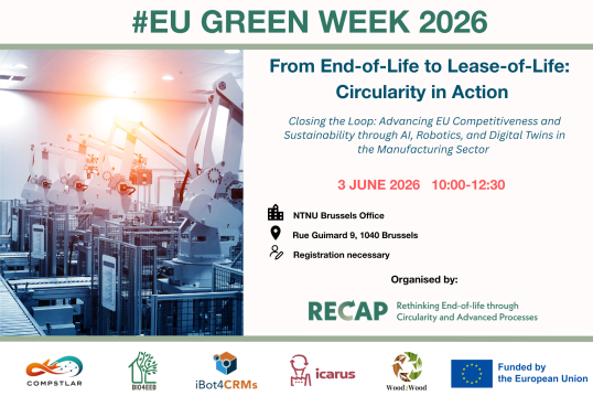 Bold green “RECAP” logo with a circular arrow forming the “C,” symbolising circularity, paired with a sustainability-focused tagline below.