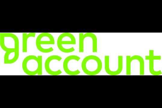 A light green lettering reading green account.