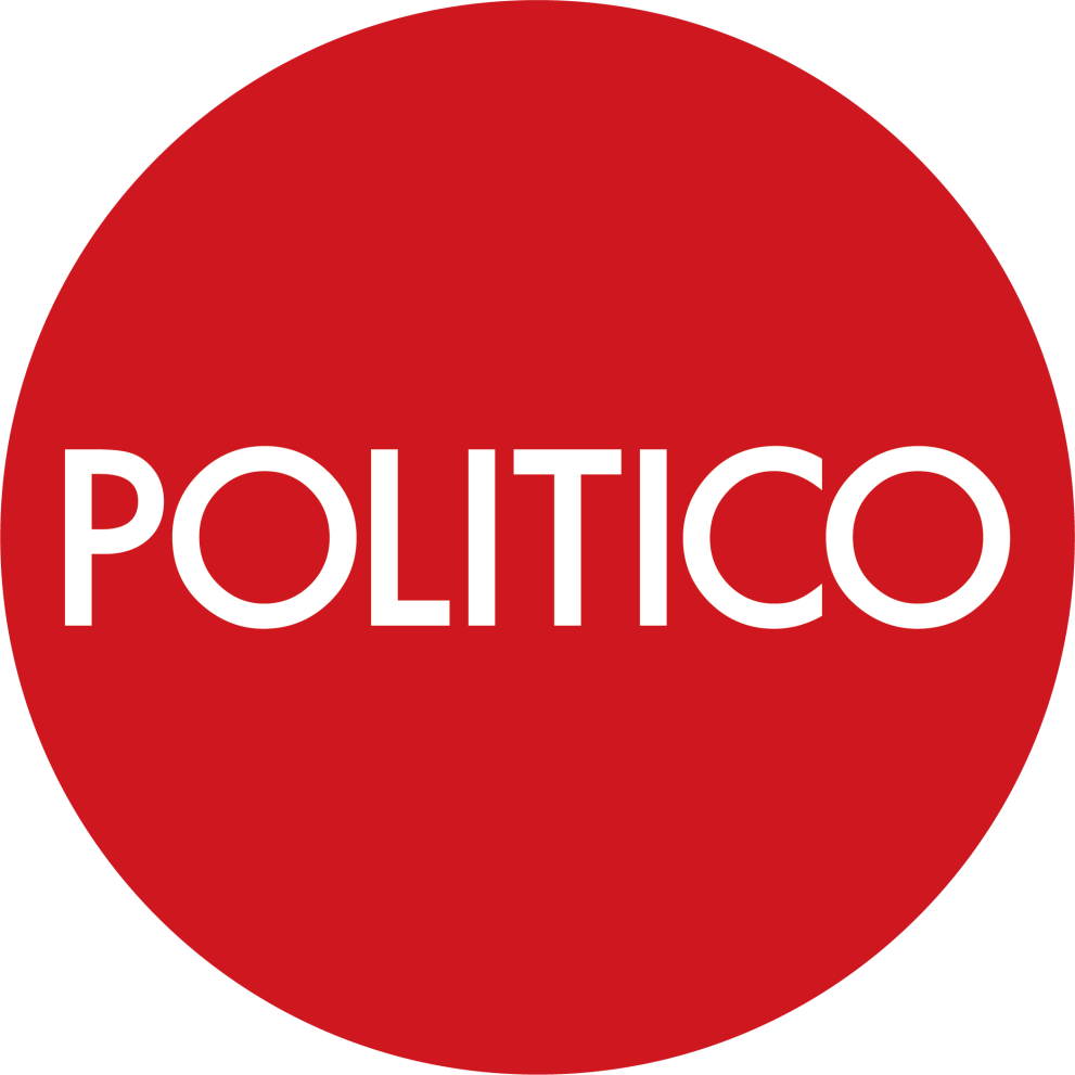 POLITICO logo written in white on a red circle