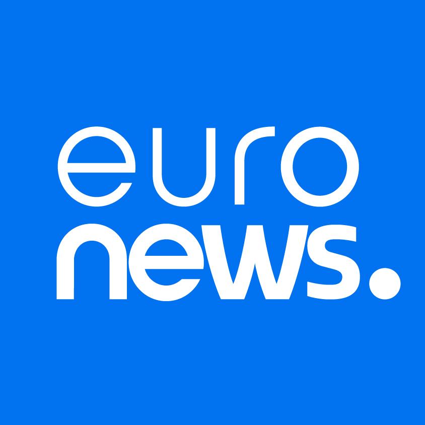 Euronews written in white letters on blue fundal