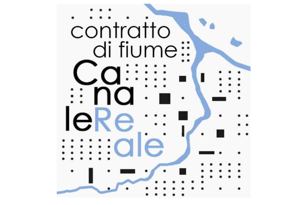 The logo brings the name of the river contract; squares and dots represent the variety of the elements which surround the Canale Reale river